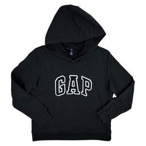 GAP Women's Large Hoodie Arch Logo Pullover Front Pocket Hooded Sweatshirt Black